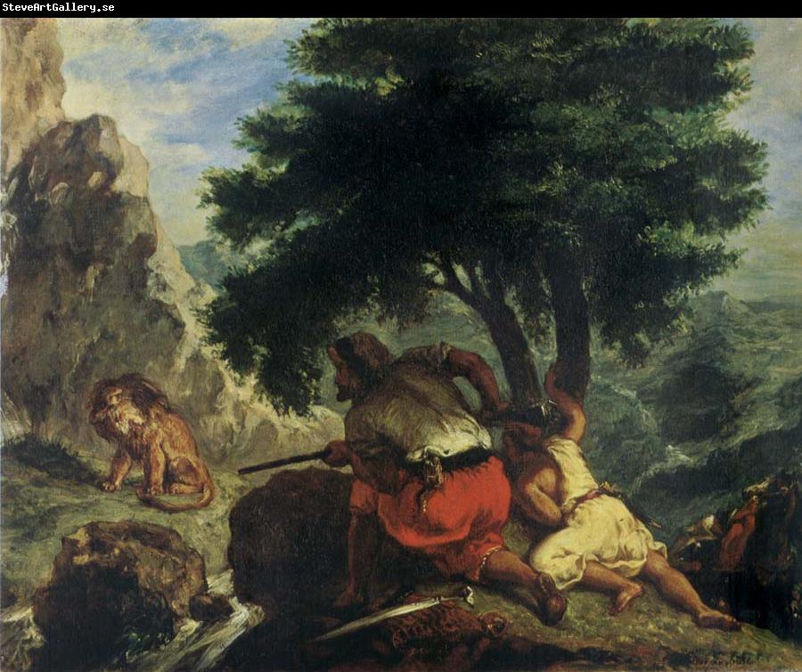 Eugene Delacroix Lion Hunt in Morocco